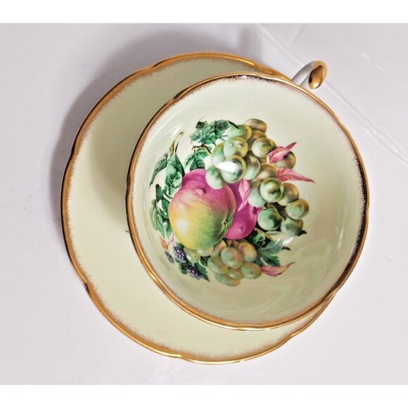 Royal Grafton England Fine Bone China Cup & Saucer Set Apples & Grapes 1930's - Picture 12 of 13